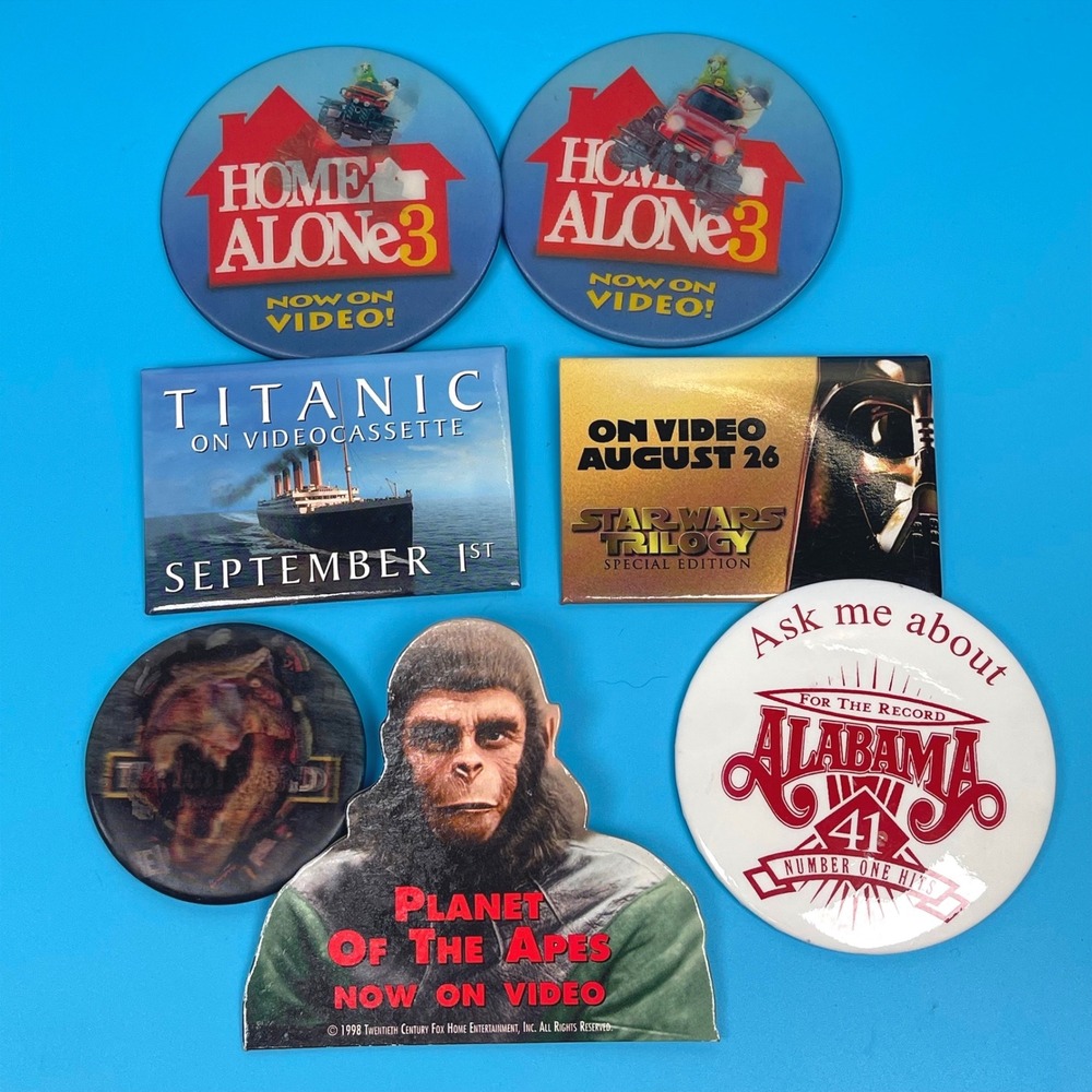 Vintage Movie Promo Button Pin Lot Titanic Star Wars Home Alone 3 Jurassic Park